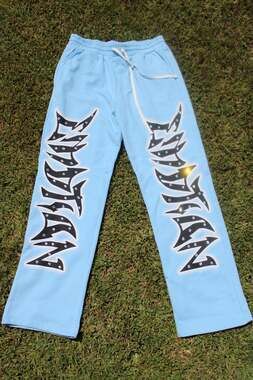 Mixed Emotion Blue Graffiti Rhinestone Pants